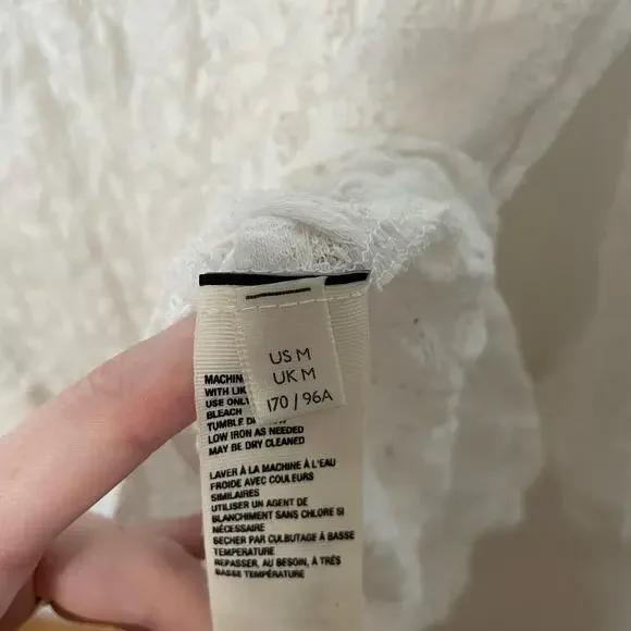 Free People White Tunic Top M Womens Button Front Collared Long Sleeve Lace Tie - Picture 9 of 10